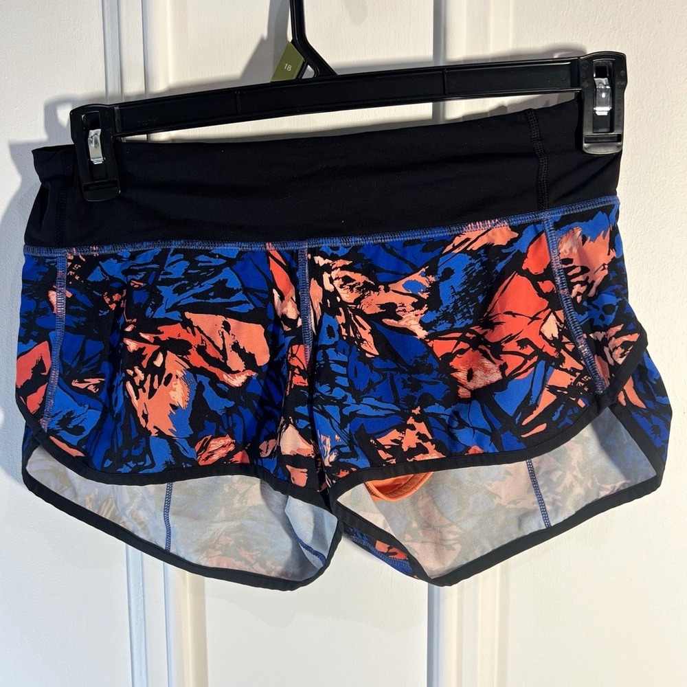 Lululemon Speed Shorts Womens Size 4 Blue Coral Floral Running Lined 2.5